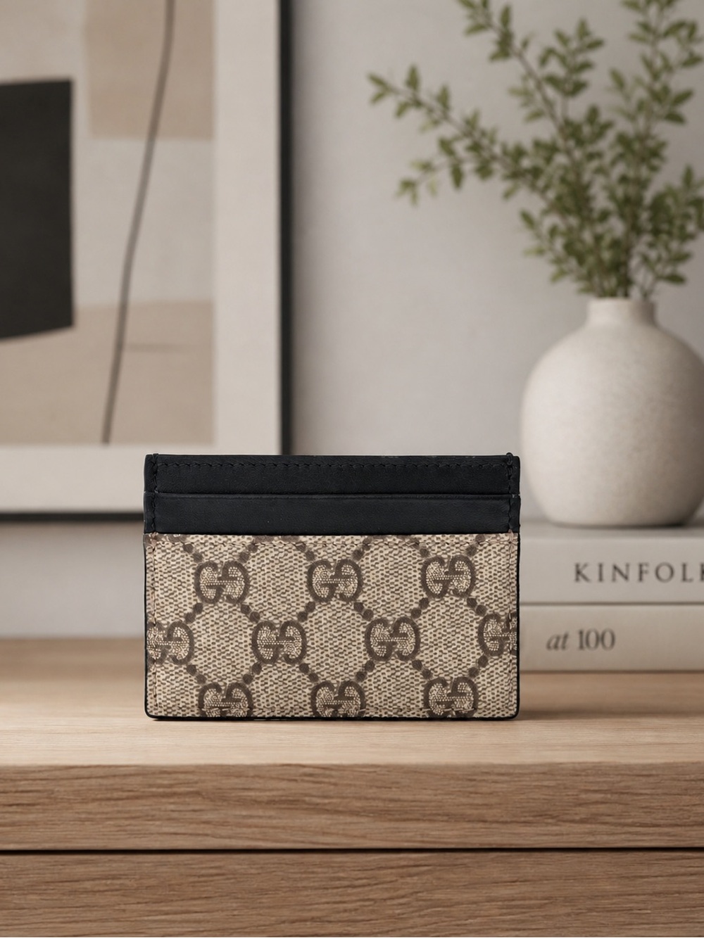 GG Supreme Monogram Calfskin
Card Holder Beige Black